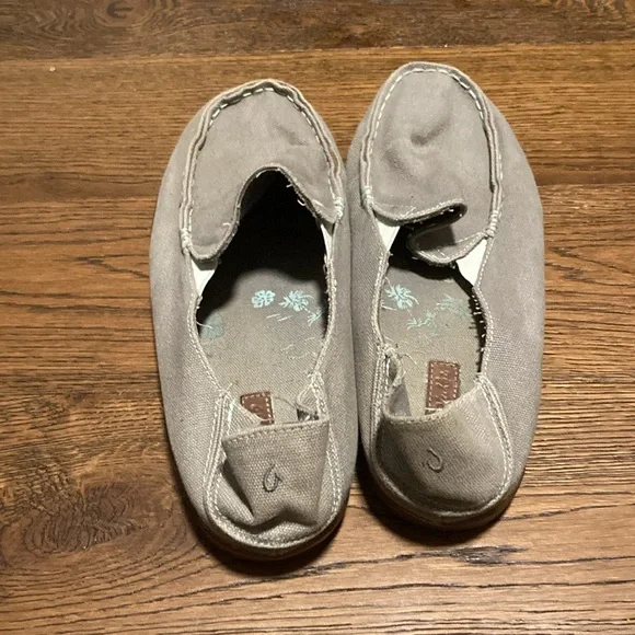 OluKai Nohea Grey Canvas Slip-On Moc Toe Flats Loafers Shoes Women's US 10 - Picture 2 of 5
